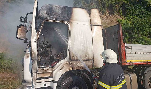 Seyir halindeki tır alev alev yandı, sürücü canını zor kurtardı