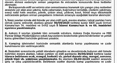 Ankara'da ormanlık alanlara girişler 30 Eylül'e kadar yasaklandı