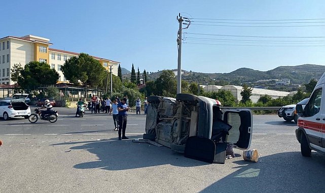 Çarpışan otomobillerden biri takla attı: 1 yaralı