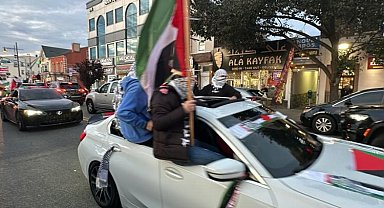 ABD'de Filistin'e destek protestosu... Konvoy oluşturuldu, şehirde tur atıldı!