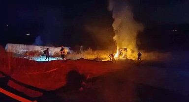 Bursa'da azot yüklü tanker şarampole devrildi, alev aldı