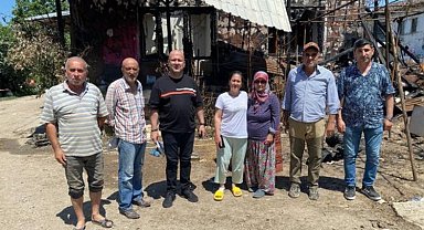 Bursa Yenişehir'de evi yanan aileye CHP'li üyelerden 'geçmiş olsun' ziyareti