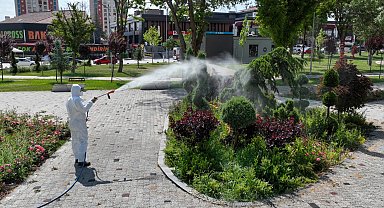 Konya'da yeşil alanları ilaçlamaya devam