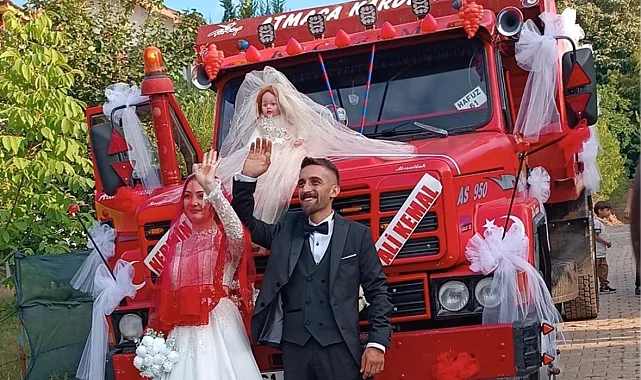Düzce'de hafriyat kamyonu gelin arabası oldu