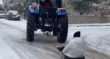 Adıyaman'da traktöre halat bağlayıp kaydılar!