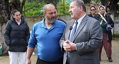 Muğla Milas'ta evi yanan aileye Başkan Topuz'dan konteyner ve ev tadilatı sözü