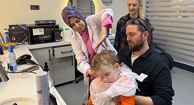 Minik Kaan ilk tıraş heyecanını Gonca'da yaşadı